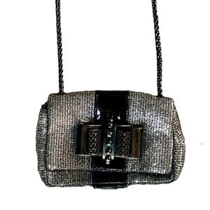 LOUBOUTIN Sweet Charity Silver Glitter Patent Leather Mini Crossbody Bag